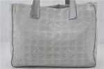 Authentic CHANEL New Travel Line Shoulder Tote Bag Nylon Leather Silver 2962E Online now