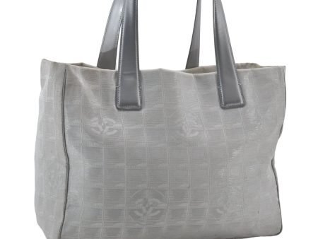 Authentic CHANEL New Travel Line Shoulder Tote Bag Nylon Leather Silver 2962E Online now