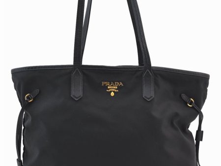 Authentic PRADA Vintage Nylon Tessuto Leather Shoulder Tote Bag Black 2730F For Discount