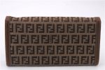 Authentic FENDI Zucchino Long Wallet Purse Canvas Leather Brown Box 8670E Fashion