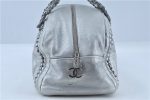 Authentic CHANEL Luxury Calf Skin CC Logo Chain Shoulder Boston Bag Silver J4595 For Cheap