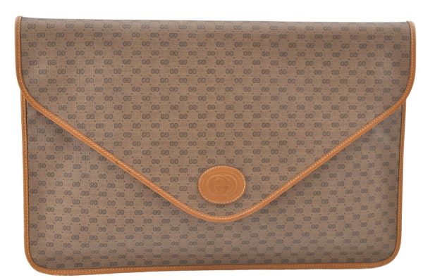 Authentic GUCCI Micro GG PVC Leather Documents Case Purse Brown J2662 Online