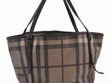 Authentic BURBERRY Vintage Check Shoulder Tote Bag PVC Leather Brown 2557F For Discount