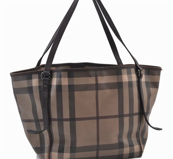 Authentic BURBERRY Vintage Check Shoulder Tote Bag PVC Leather Brown 2557F For Discount