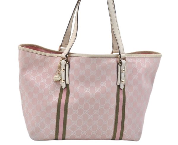 Auth GUCCI Sherry Line Shoulder Tote Bag GG Canvas Leather 139260 Pink J8191 Sale