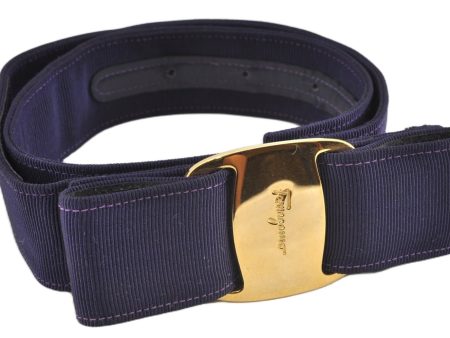 Authentic Salvatore Ferragamo Vara Nylon Leather Belt 23.6-28.5  Purple 0838G Fashion