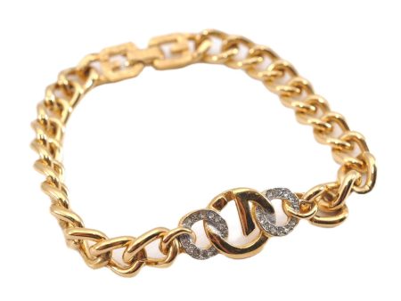 Authentic GIVENCHY Vintage Rhinestone Chain Bracelet Gold Tone 1304G For Sale