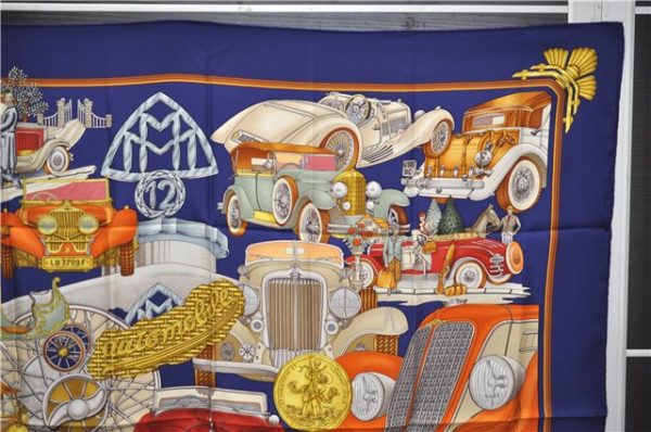 Authentic HERMES Carre 90 Scarf  AUTOMOBILE  Silk Navy 3122E Cheap