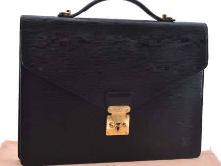 Authentic Louis Vuitton Epi Porte Documents Bandouliere Briefcase Black 2972E on Sale