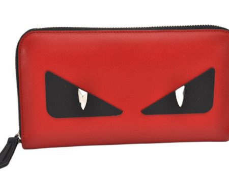 Authentic FENDI Monster Eye Bag Bugs Long Wallet Purse Leather Red 0370F Online Sale