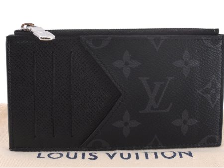 Auth Louis Vuitton Monogram Eclipse Taiga Coin Card Holder Case M30271 LV 0233F For Sale