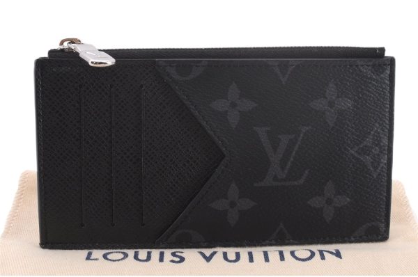 Auth Louis Vuitton Monogram Eclipse Taiga Coin Card Holder Case M30271 LV 0233F For Sale