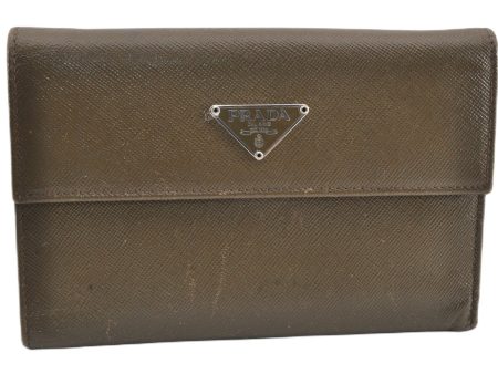 Authentic PRADA Vintage Saffiano Leather Trifold Wallet Purse Khaki Green 1662G Online