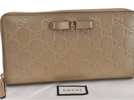 Authentic GUCCI Guccissima Leather Round Zip Long Wallet Purse 388680 Gold 9947E Online Sale