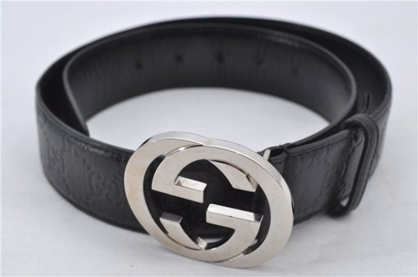 Authentic GUCCI Guccissima Belt GG Leather Size 80cm 31.5  114876 Black 7222E Online now