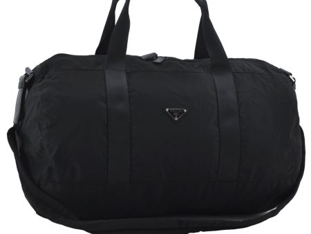 Authentic PRADA Nylon Tessuto Leather 2Way Travel Boston Bag Black 6500E Online