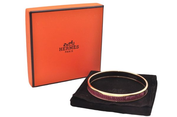 Authentic HERMES Email PM Bangle Belt Motif Gold Red Box 8146E Cheap