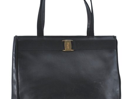 Authentic Salvatore Ferragamo Vara Leather Shoulder Tote Bag Navy Blue SF J2408 Online now