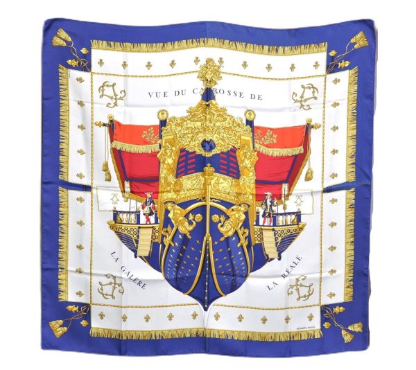 Auth HERMES Carre 90 Scarf  VUE DU CARROSSE DE LA GALERE LA  Silk Navy J5436 Online Hot Sale