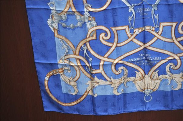 Auth HERMES Carre 90 Scarf  Par Mefsire ANTOINE DE PLVVINEL  Silk Blue J4623 Online Hot Sale