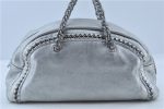 Authentic CHANEL Luxury Calf Skin CC Logo Chain Shoulder Boston Bag Silver J4595 For Cheap