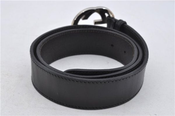 Authentic GUCCI Interlocking G Belt Leather Size 90cm 35.4  114876 Black 7160E For Sale