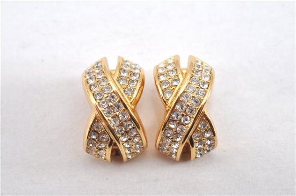 Authentic Christian Dior Rhinestone Clip-On Earrings Gold Plating CD 1380G Discount