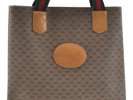 Auth GUCCI Web SherryLine Micro GG PVC Leather Shoulder Tote Bag Brown J2573 Cheap