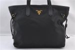 Authentic PRADA Vintage Nylon Tessuto Leather Shoulder Tote Bag Black 2730F For Discount