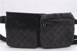 Authentic GUCCI Vintage Waist Body Bag Purse GG Canvas Leather 28566 Black 7481E on Sale