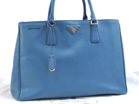 Authentic PRADA Saffiano Vintage Leather Shoulder Hand Tote Bag Light Blue 9401E Sale