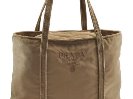 Authentic PRADA Nylon Tessuto Shoulder Tote Bag Beige 1924E on Sale