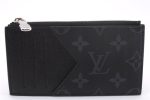 Auth Louis Vuitton Monogram Eclipse Taiga Coin Card Holder Case M30271 LV 0233F For Sale