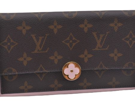 Authentic Louis Vuitton Monogram Portefeuille Flore Wallet Pink M64586 LV 2807F Supply