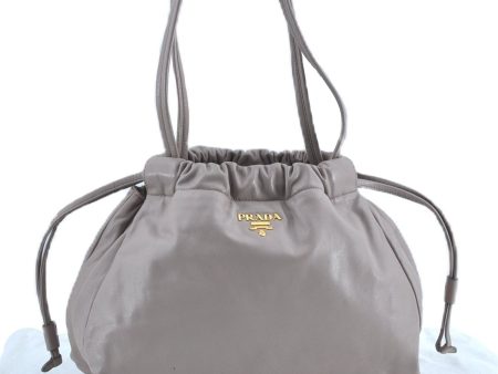 Authentic PRADA Leather Nappa Shoulder Tote Bag Purse Gray Beige J8146 Cheap