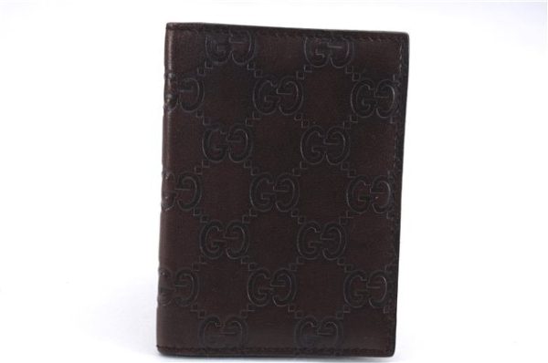 Authentic GUCCI Guccissima Card Case GG Leather 146230 Brown 3966E Fashion