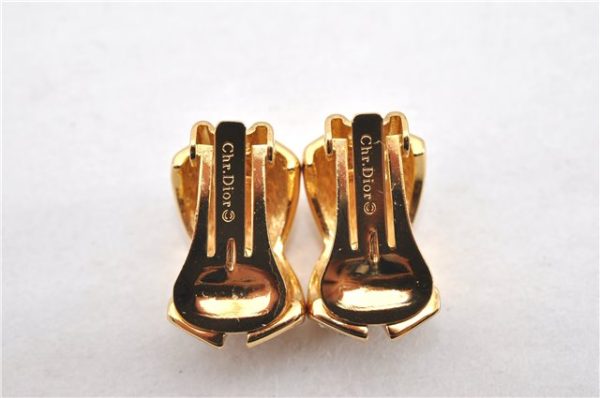 Authentic Christian Dior Rhinestone Clip-On Earrings Gold Plating CD 1380G Discount