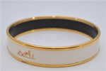 Authentic HERMES Email PM Bangle Carriage Motif Gold White 8147E Cheap